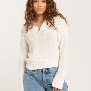 RSQ Womens Half Zip Stadium Collar Sweater Size Medium Cream